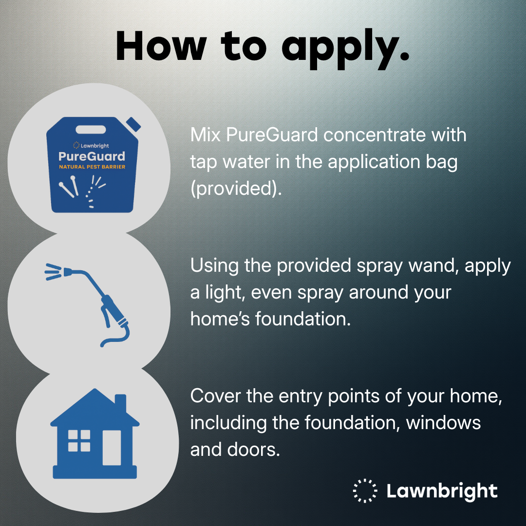 Instructions for applying PureGuard concentrate with a spray wand on a dark background